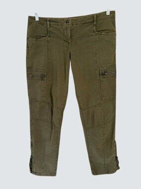 Kookai Olive Green Utility Cargo Pants With Zipper Pockets & Adjustable Hems Siz